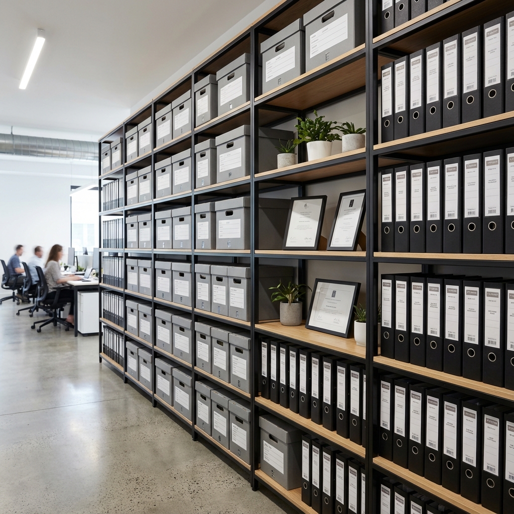 Rangement de classeurs sur étagère